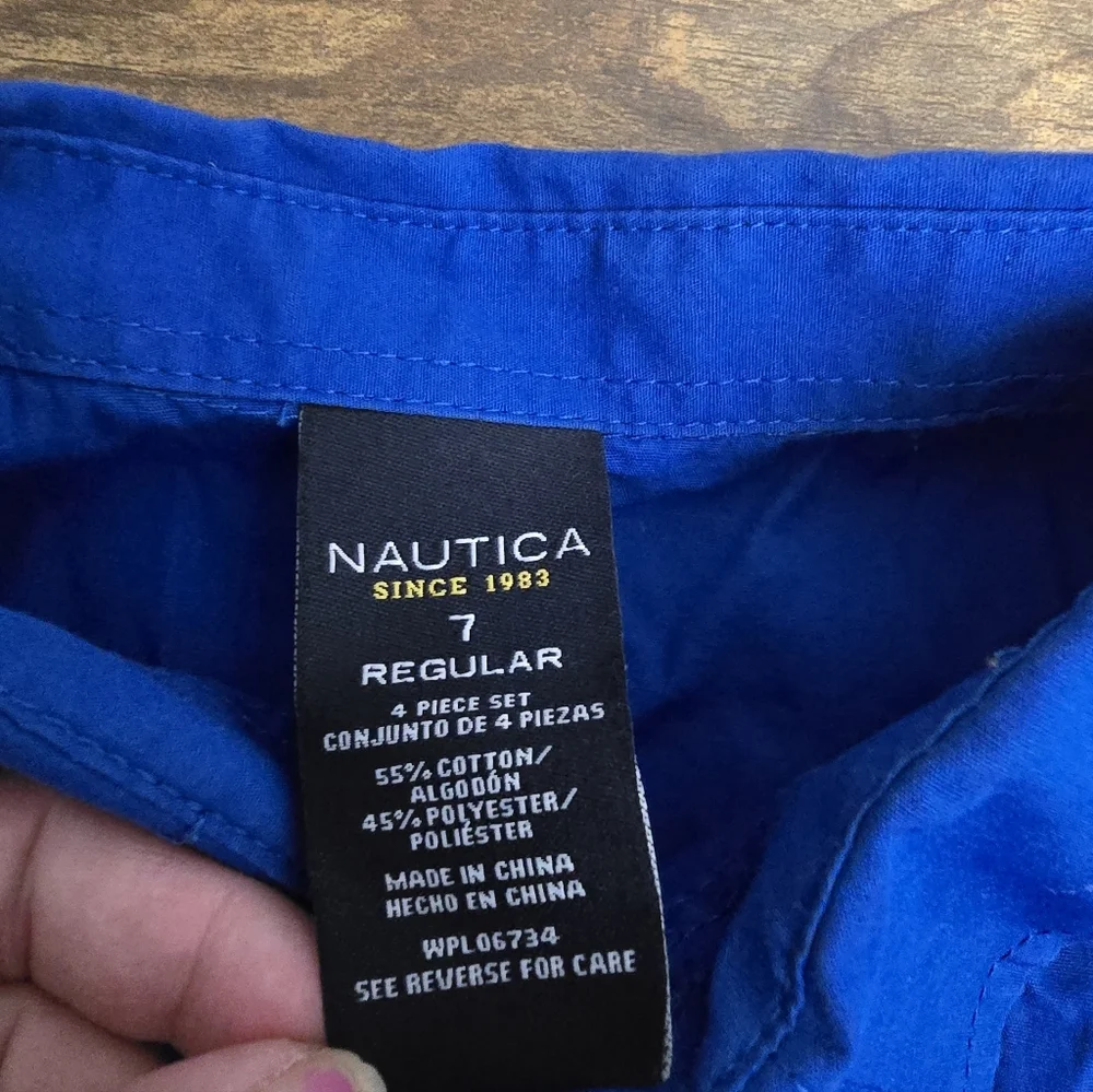 Nautica Boys Vibrant Blue Long Sleeve Button Down Shirt Size 7